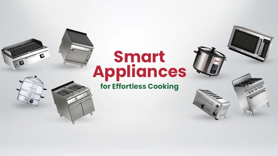 Smart kitchen appliances including grills, fryers, ovens, toasters, and steamers designed to simplify cooking and improve food preparation efficiency.